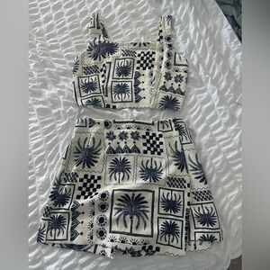 Tropical Print Crop Top and Skirt Set